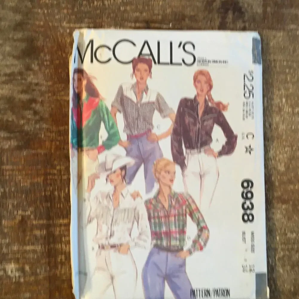 McCalls Sewing Pattern 6938 Ladies Western Shirt 12/34 Cowgirl Rodeo UNCUT